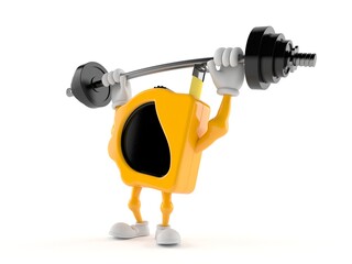Measure tape character lifting heavy barbell