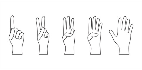 Hands counting icon, Set of hands showing different gestures silhouette human isolated on a transparant background. Vector flat illustration of count hands . Isolated flat vector illustration