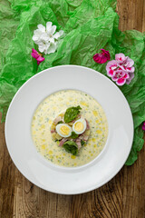 Delicious soup from the restaurant. Close up