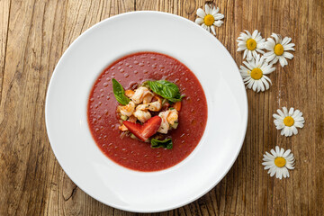 Delicious soup from the restaurant. Close up