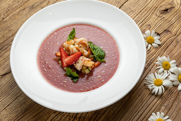 Delicious soup from the restaurant. Close up