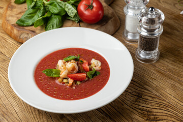 Delicious soup from the restaurant. Close up