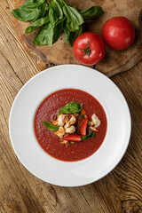 Delicious soup from the restaurant. Close up