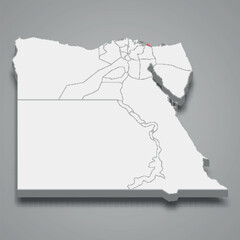 Port Said region location within Egypt 3d map