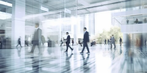 blurred business people in white glass office background