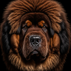 Studio shot with adorable huge tibetan mastiff dog portrait with the curiosity and innocent look as concept of modern happy domestic pet in ravishing hyper realistic detail by Generative AI.
