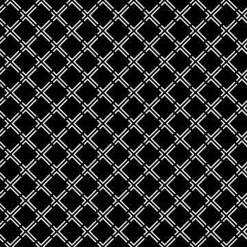 Seamless surface pattern design with ethnic ornament. White angle brackets grill on black background. Curves, lines motif. Embroidery wallpaper. Digital paper for textile print, page fill.