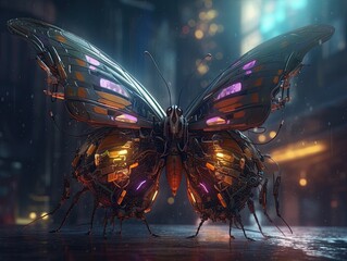 Butterfly concept for cyberpunk art, butterfly with  space punk accents, concept art, AI