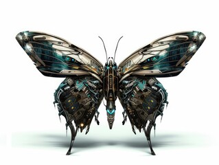 Butterfly concept for cyberpunk art, butterfly with  space punk accents, concept art, isolated butterfly, AI