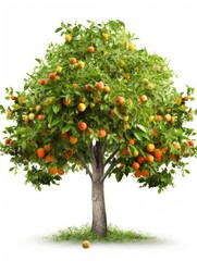Fruit tree in summer on white background, fruit tree graphic asset, AI