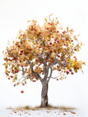 Fruit tree in autumn on white background, fruit tree graphic asset, AI