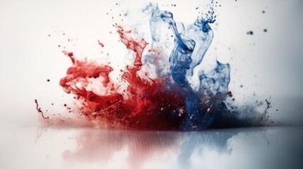 red, white and blue smoke with shiny glitter particles, white background, smoke coming out of water, 4th of July concept, American holiday art, AI