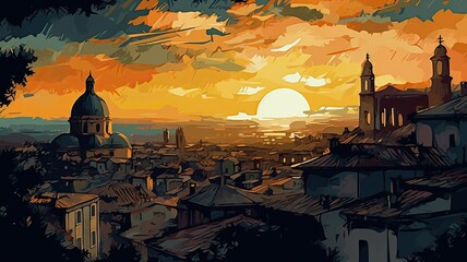 Obraz premium Painting Rome, Van Gogh style night landscape, colorful background art, AI