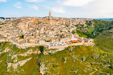 Aerial view of the ancient town of Matera (Sassi di Matera) in beautiful  Basilicata, southern...