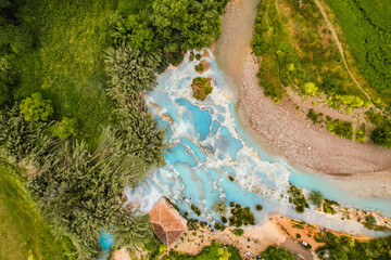 Toscane Italy, natural spa with waterfalls and hot springs at Saturnia thermal baths, Grosseto,...