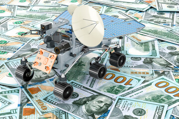 Planetary rover on the dollars background, 3D rendering