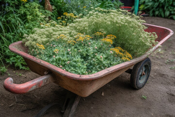 Weed in wheelbarrow. 