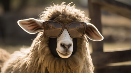 Fototapeta premium Funny sheep wearing sunglasses