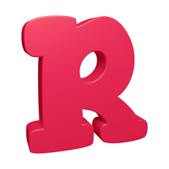 Pink alphabet letter r in 3d rendering for education, text concept