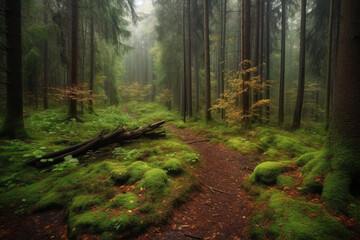 Obraz premium Beautiful forest at Karkonoski National Park, Poland.
