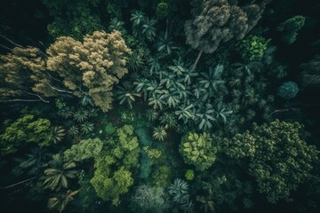 expansive forest as seen from above with a canopy of lush green trees. Generative AI