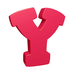 Pink alphabet letter y in 3d rendering for education, text concept