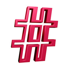 Pink hashtag symbol or icon design in 3d rendering 
