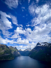 clouds over the lake. Geirangerfjorden. fjorden