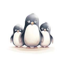 Naklejka premium Cartoon penguins on a white background. Mininalism. Generative AI