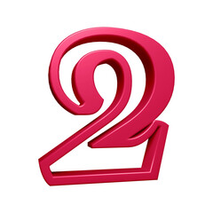 Pink number 2 in 3d rendering for math, business and education concept 