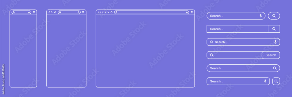 Aufkleber blank web browser, internet page window with toolbar and search bar, field. modern website in flat s