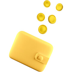 Wallet with flying golden coins.3d money saving icon concept.