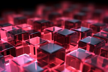 Fototapeta premium Transparent Cubes Background, red pink Glass Cube Pattern, Geometric 3d Crystals, Abstract