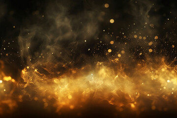 Golden bokeh particle lights and golden smoke effects. AI generative