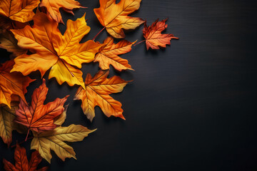 Naklejka na ściany i meble Maple autumn leaves lie, yellow, orange and green. AI generative