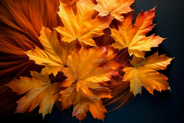 Naklejka na ściany i meble Maple autumn leaves lie, yellow, orange and green. AI generative