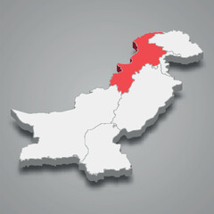 Fototapeta premium Khyber Pakhtunkhwa state location within Pakistan 3d imap