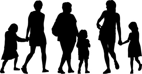 women with kid silhouettes - 614559881