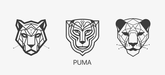 Modern abstract Puma or Jaguar head vector logo template. Line art wildcat logotype