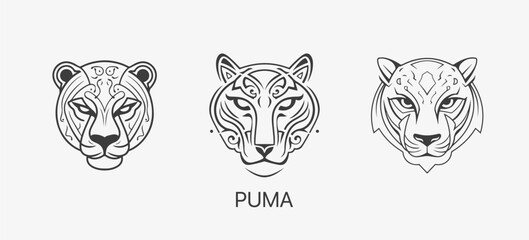 Fototapeta premium Modern abstract Puma or Jaguar head vector logo template. Line art wildcat logotype