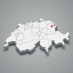 Appenzell Ausserrhoden cantone location within Switzerland 3d map