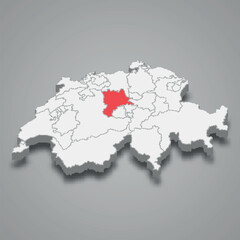 Lucerne cantone location within Switzerland 3d map