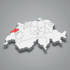 Neuchatel cantone location within Switzerland 3d map