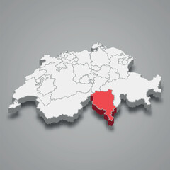 Ticino cantone location within Switzerland 3d map