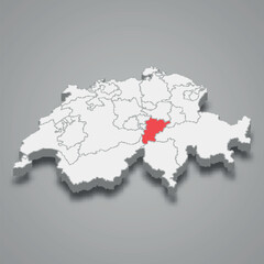 Fototapeta premium Uri cantone location within Switzerland 3d map