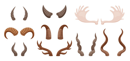 Diverse Set Of Animal Horns Featuring Various Shapes And Sizes. Ideal For Educational Purposes, Artistic Projects