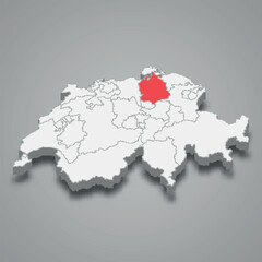 Zurich cantone location within Switzerland 3d map