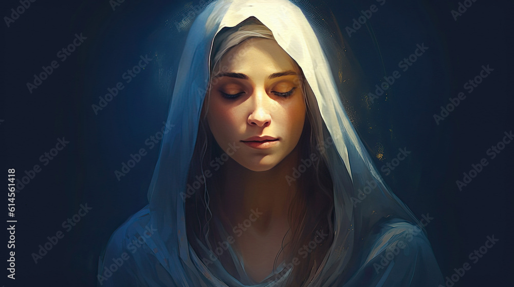 Wall mural virgin mary, religious painting illustration, generative ai