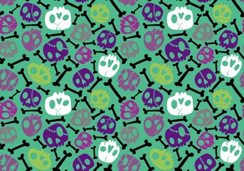 Halloween monsters seamless sculls with flower pattern for wrapping paper and fabrics and linens and fashion textiles