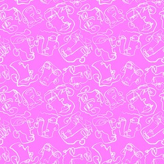 Abstract line art portraits seamless faces pattern for wallpaper and fabrics and textiles and packaging and linens